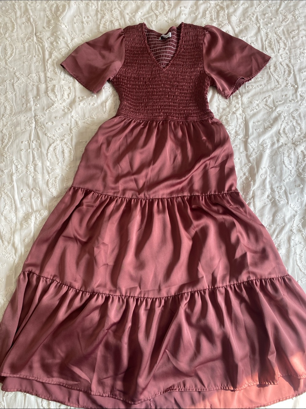 Polagram Smocked V-Neck Dress with Pockets